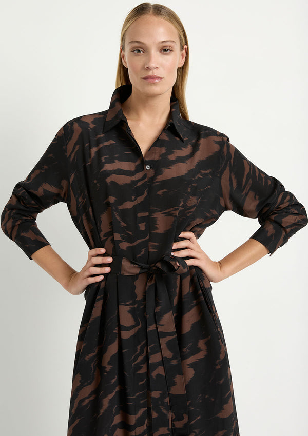 Mela Purdie Shadow Print Silk Tie Shirt Dress