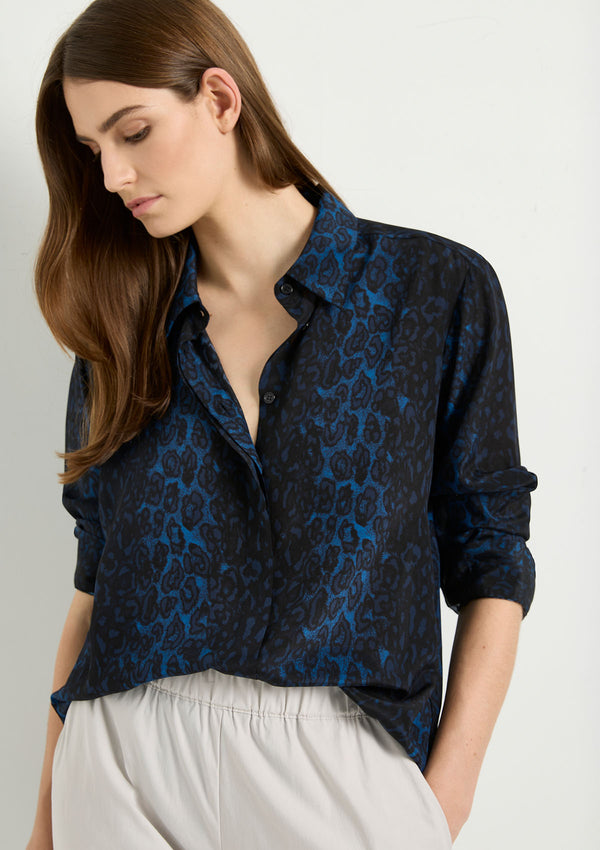Mela Purdie Sapphire Leopard Silk Print Soft Shirt