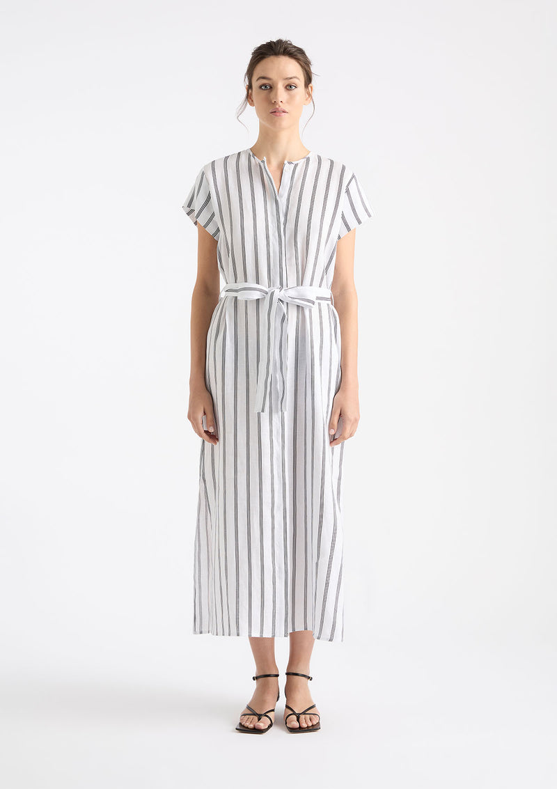 Mela Purdie Trio Stripe Print Linen Shell Dress