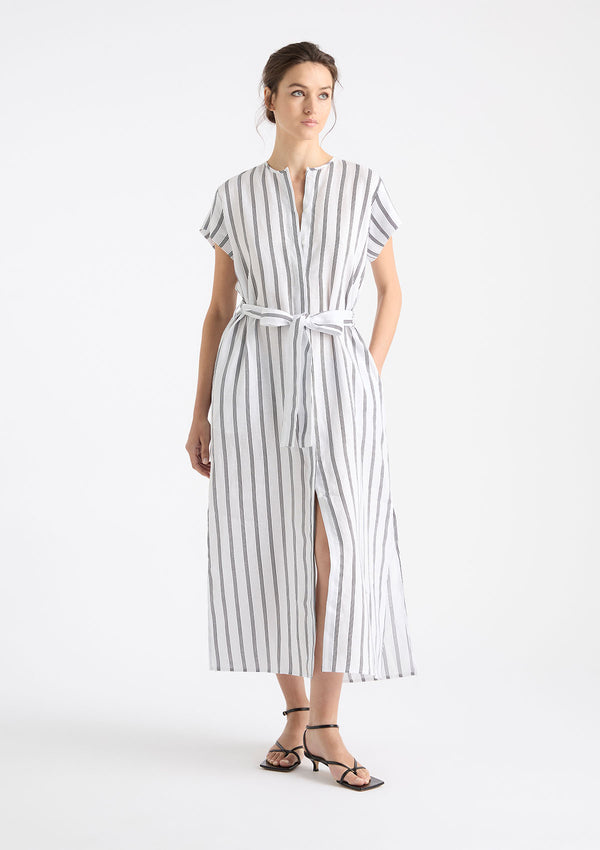 Mela Purdie Trio Stripe Print Linen Shell Dress
