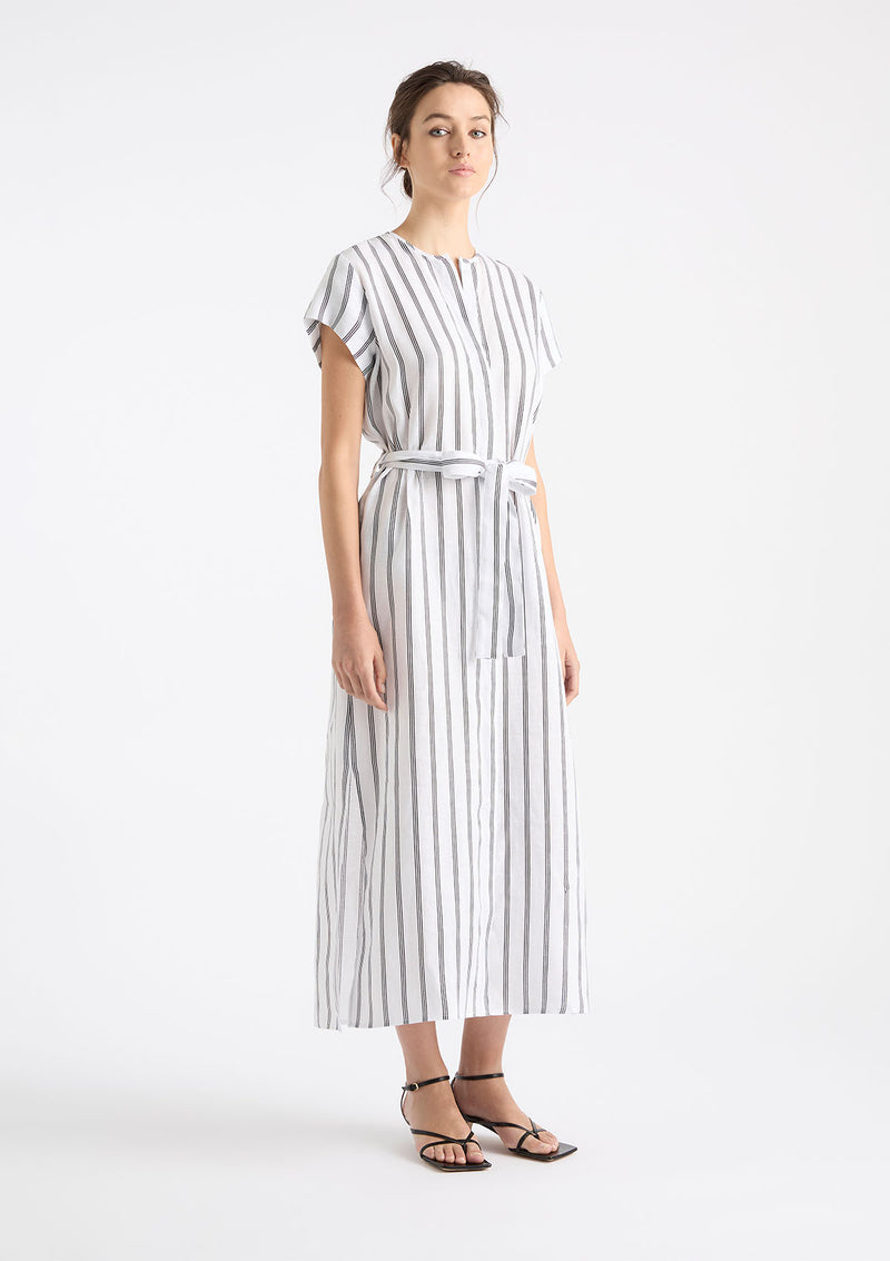 Mela Purdie Trio Stripe Print Linen Shell Dress
