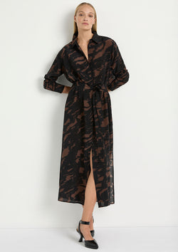 Mela Purdie Shadow Print Silk Tie Shirt Dress