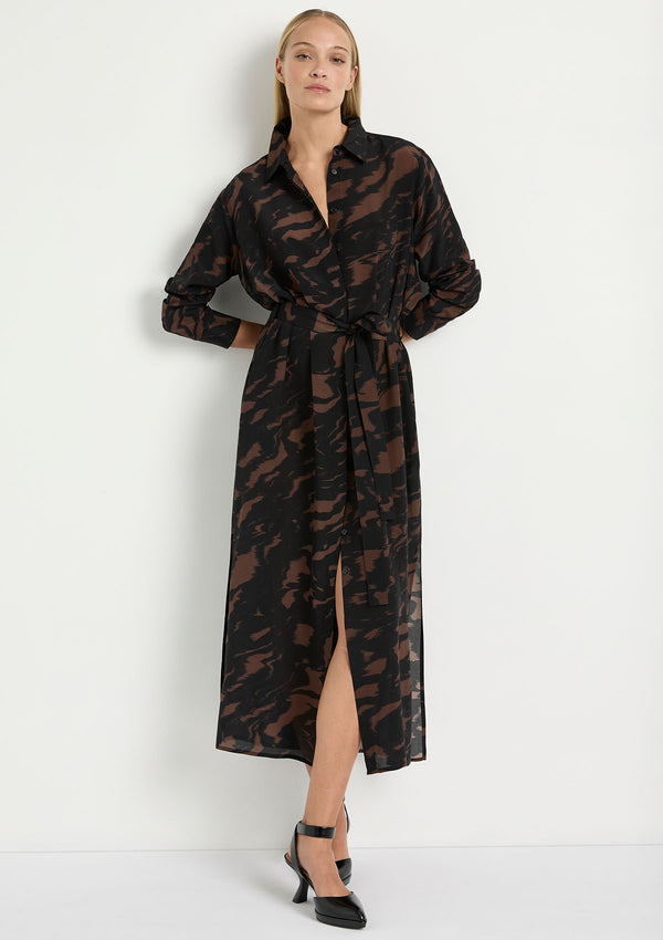 Mela Purdie Shadow Print Silk Tie Shirt Dress