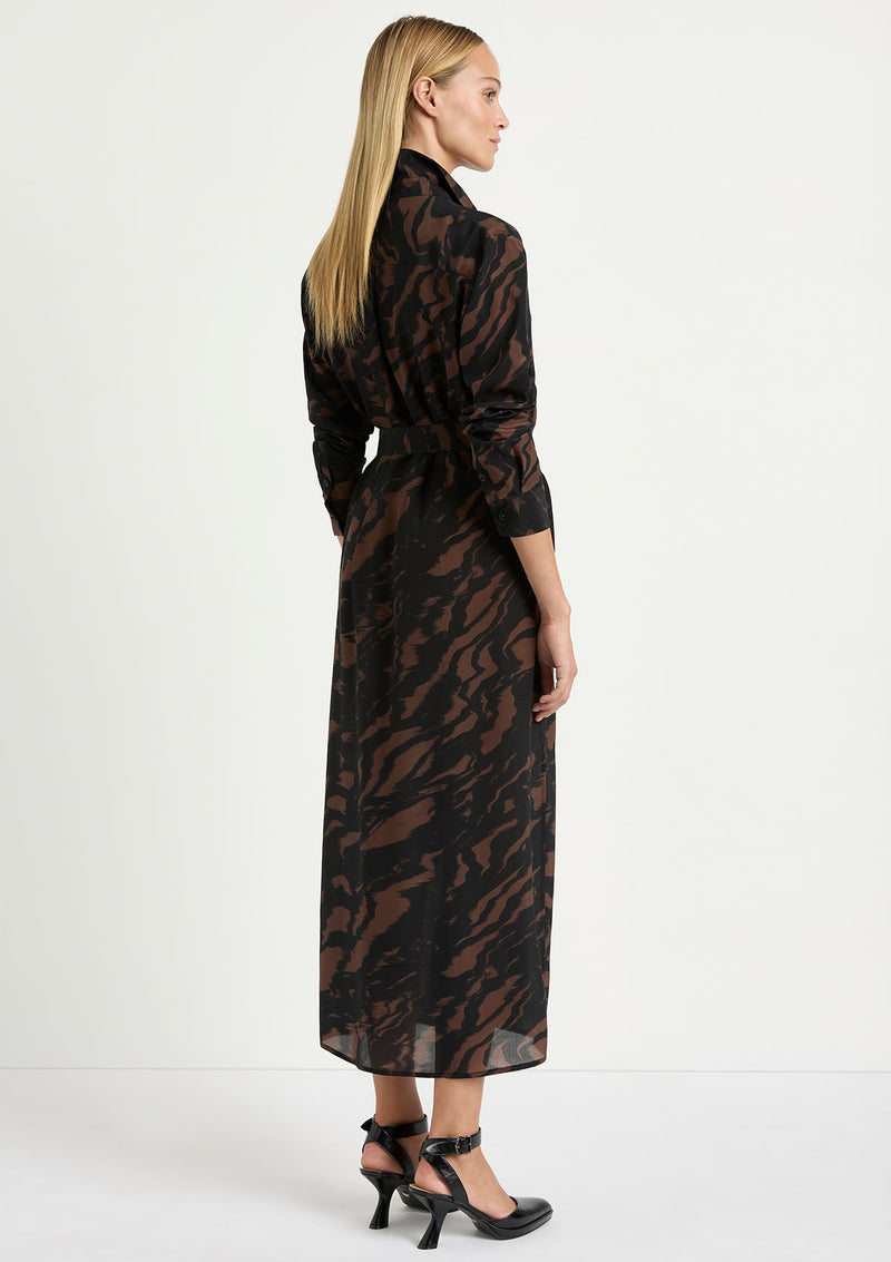 Mela Purdie Shadow Print Silk Tie Shirt Dress