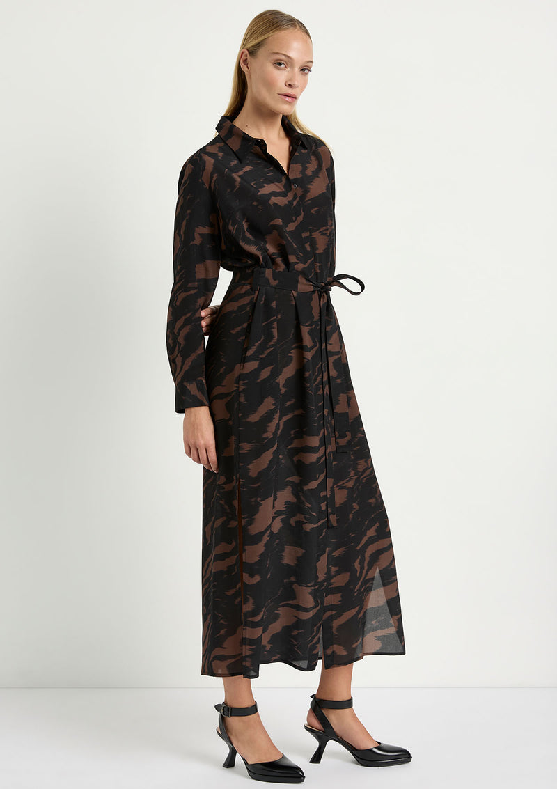 Mela Purdie Shadow Print Silk Tie Shirt Dress