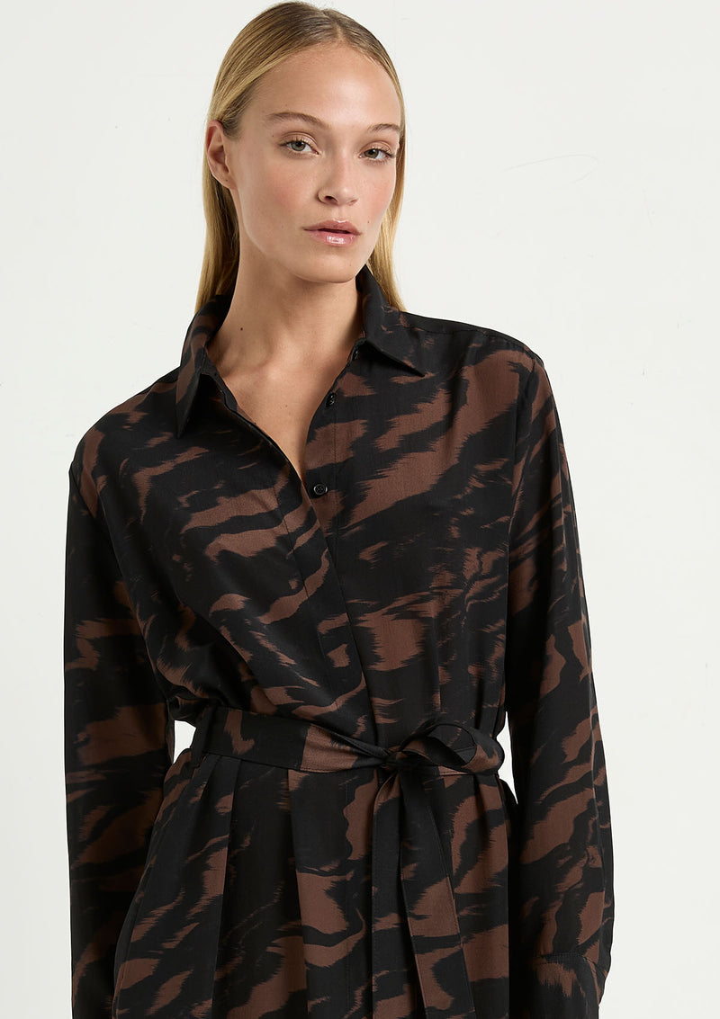 Mela Purdie Shadow Print Silk Tie Shirt Dress