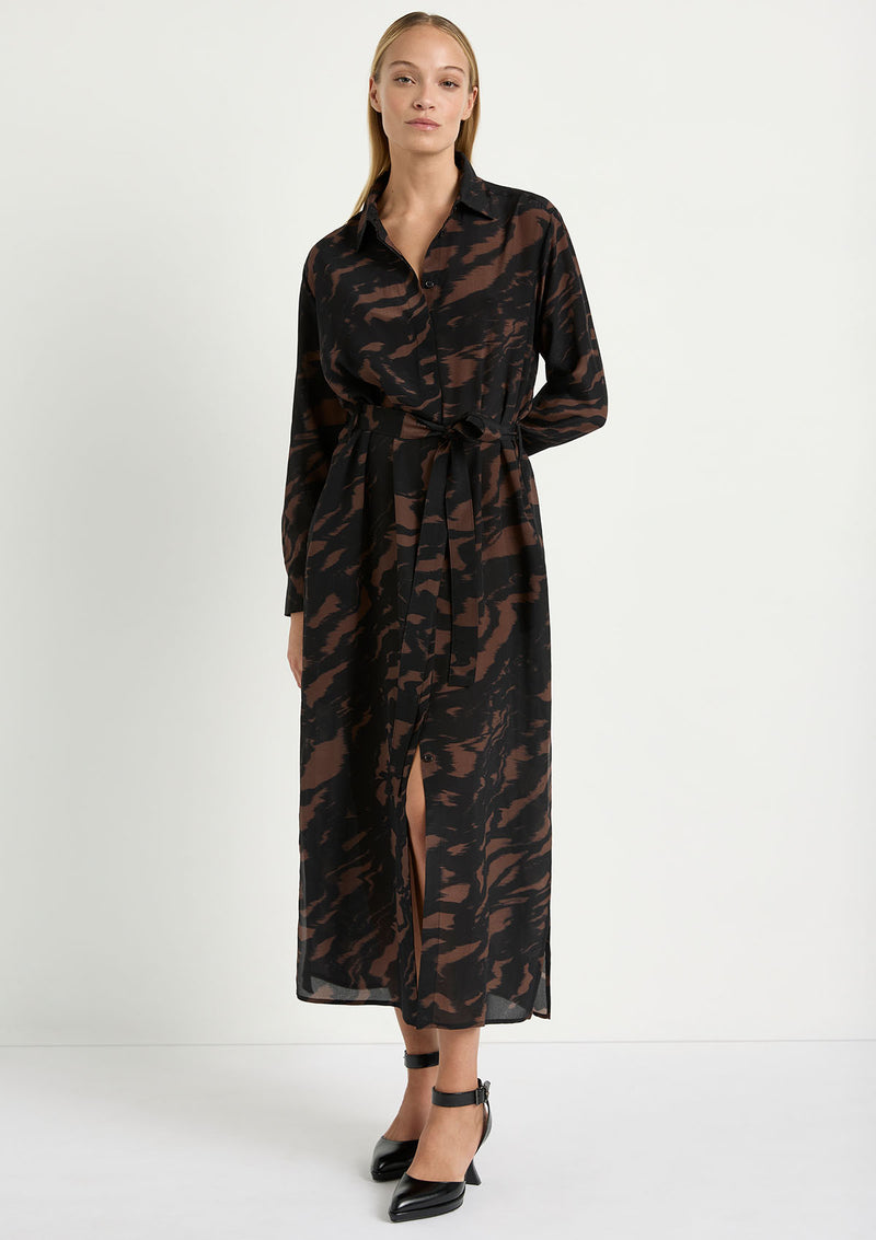 Mela Purdie Shadow Print Silk Tie Shirt Dress