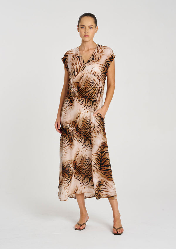 Mela Purdie Silk Tiger Print Maxi Slice Dress