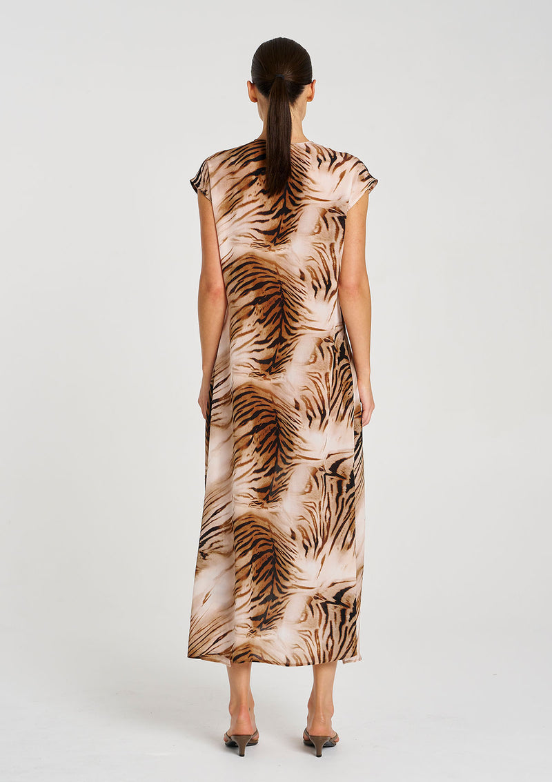 Mela Purdie Silk Tiger Print Maxi Slice Dress