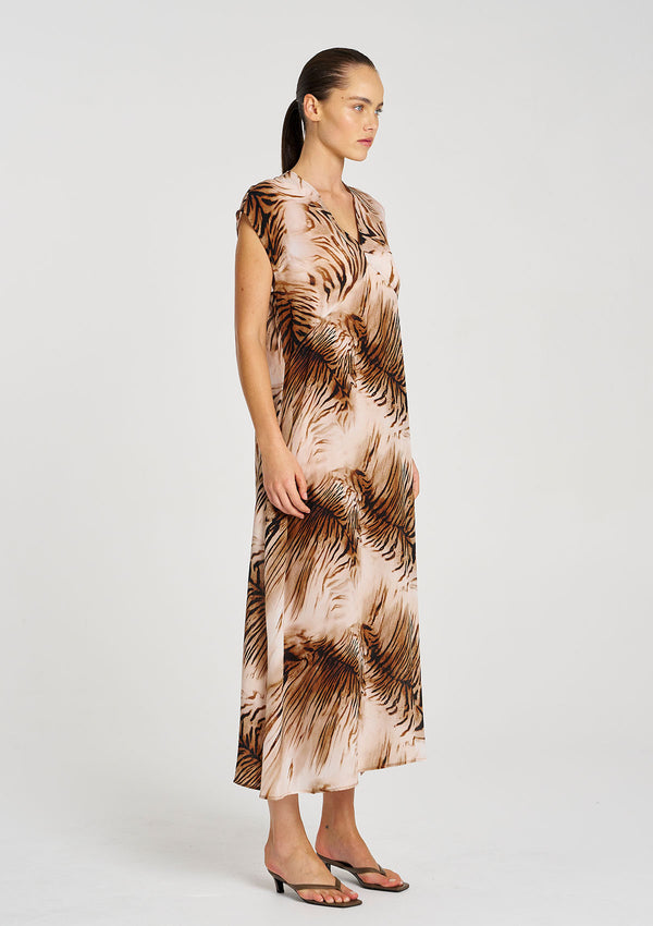 Mela Purdie Silk Tiger Print Maxi Slice Dress