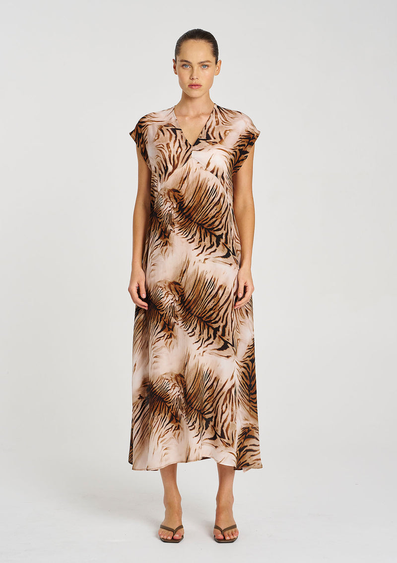Mela Purdie Silk Tiger Print Maxi Slice Dress