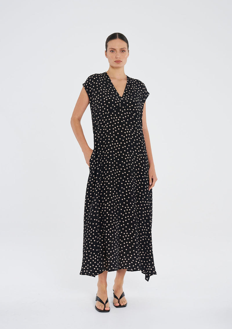 Mela Purdie Scattered Spot Silk Maxi Slice Dress