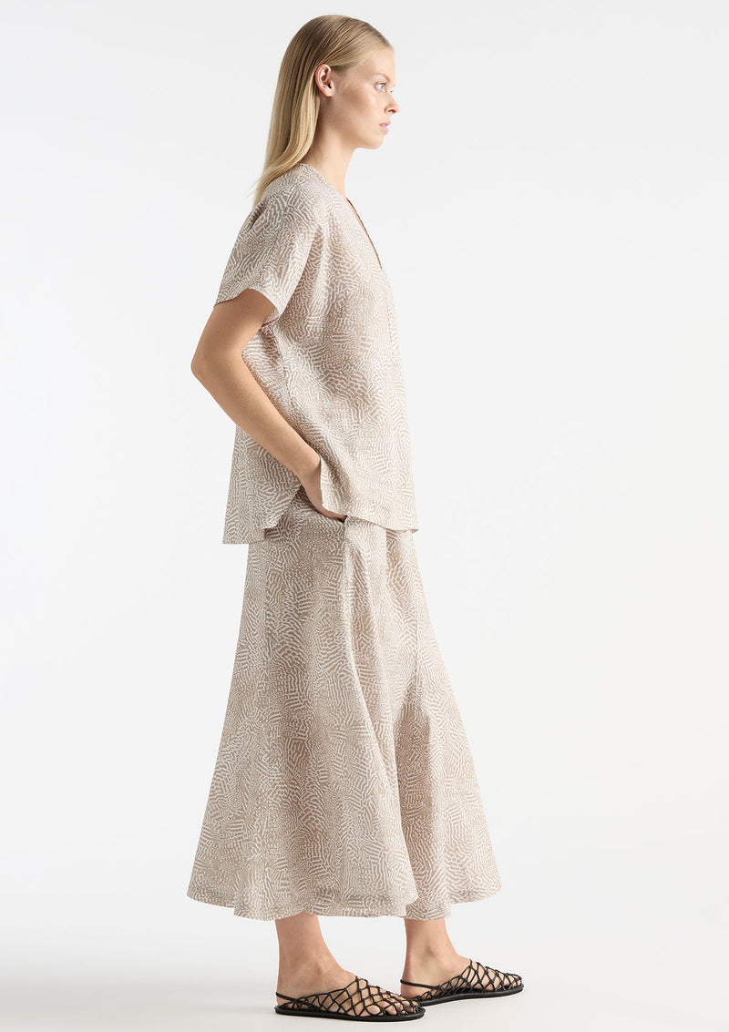 Mela Purdie Tortoise Shell Linen Palazzo Skirt