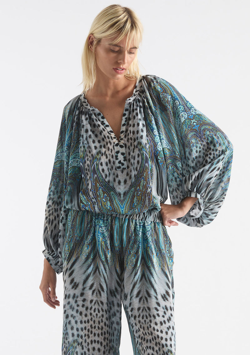 Mela Purdie Peacock Print Silk Escape Blouse