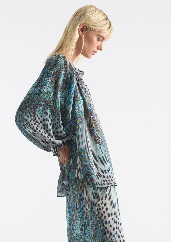 Mela Purdie Peacock Print Silk Escape Blouse