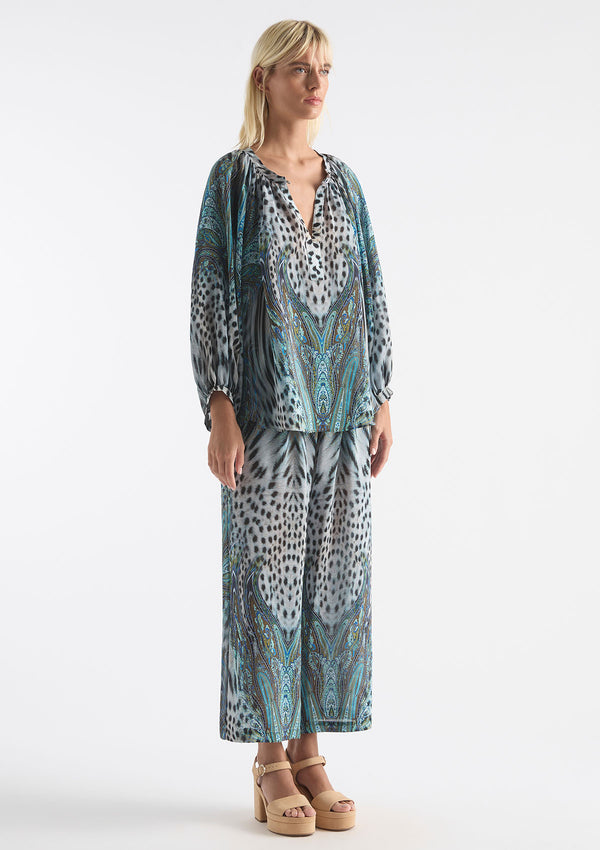 Mela Purdie Peacock Print Silk Escape Blouse