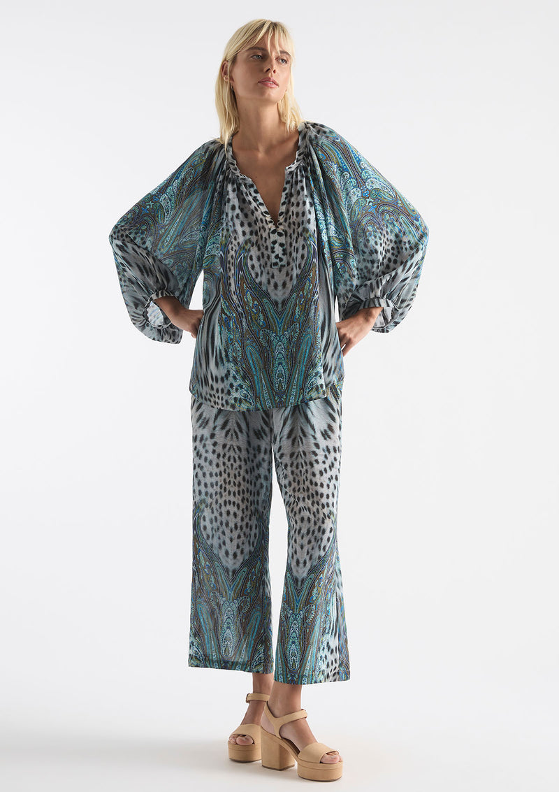 Mela Purdie Peacock Print Silk Escape Blouse