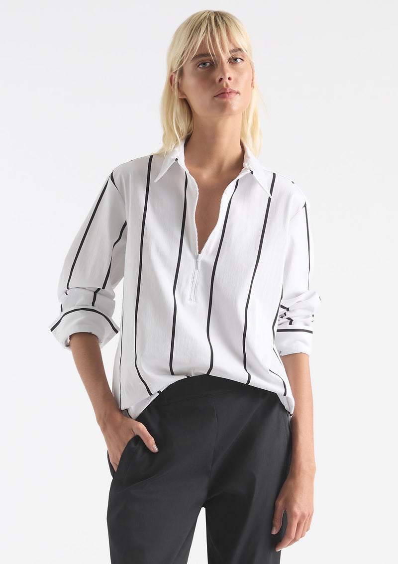 Mela Purdie Mono Stripe Popilene Zip Front Shirt