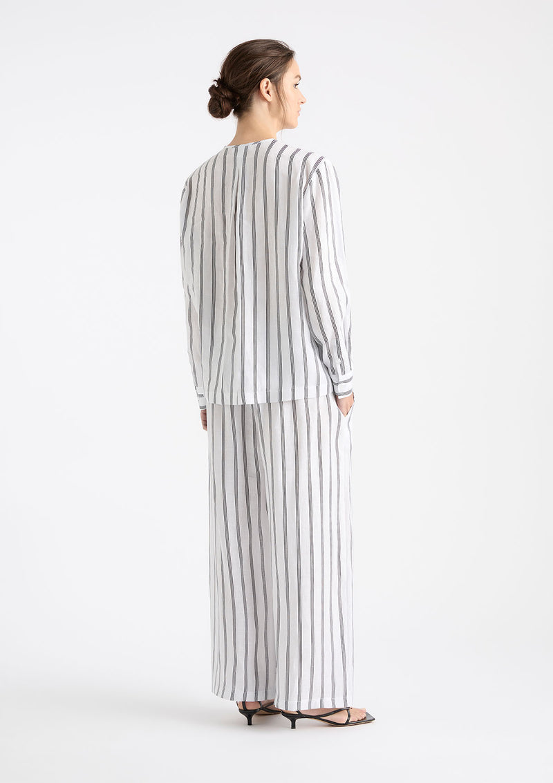 Mela Purdie Trio Stripe Print Linen Shell Shirt