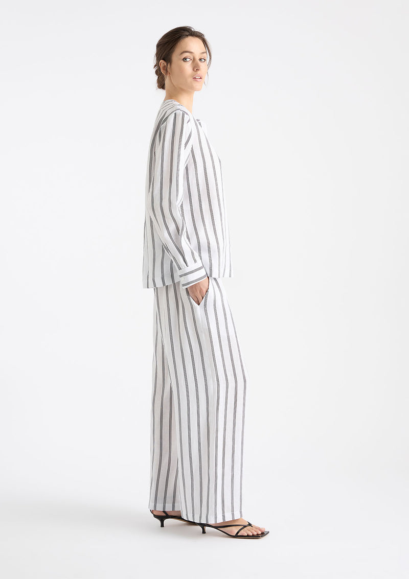 Mela Purdie Trio Stripe Print Linen Shell Shirt