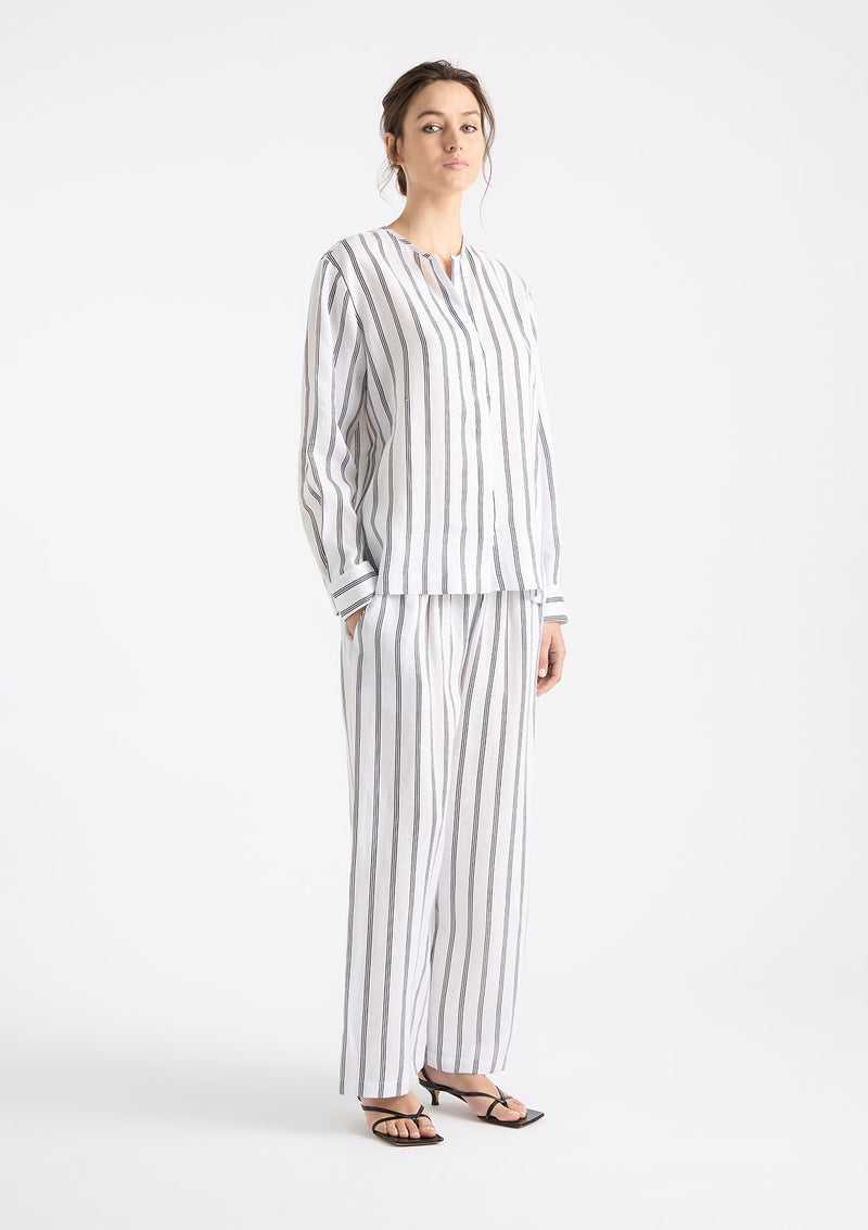 Mela Purdie Trio Stripe Print Linen Shell Shirt