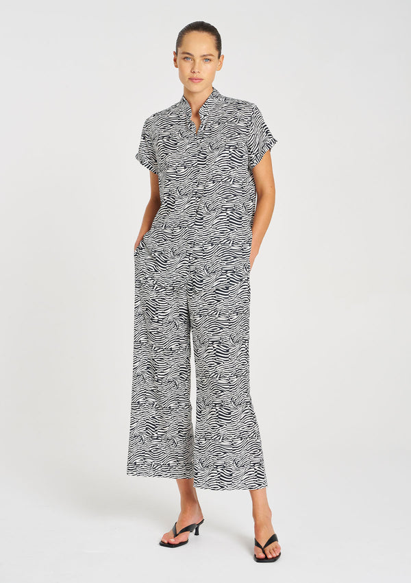 Mela Purdie Terrain Print Charmeuse Stand Shirt