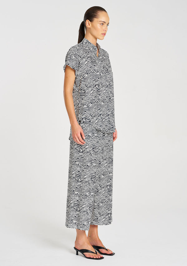 Mela Purdie Terrain Print Charmeuse Stand Shirt
