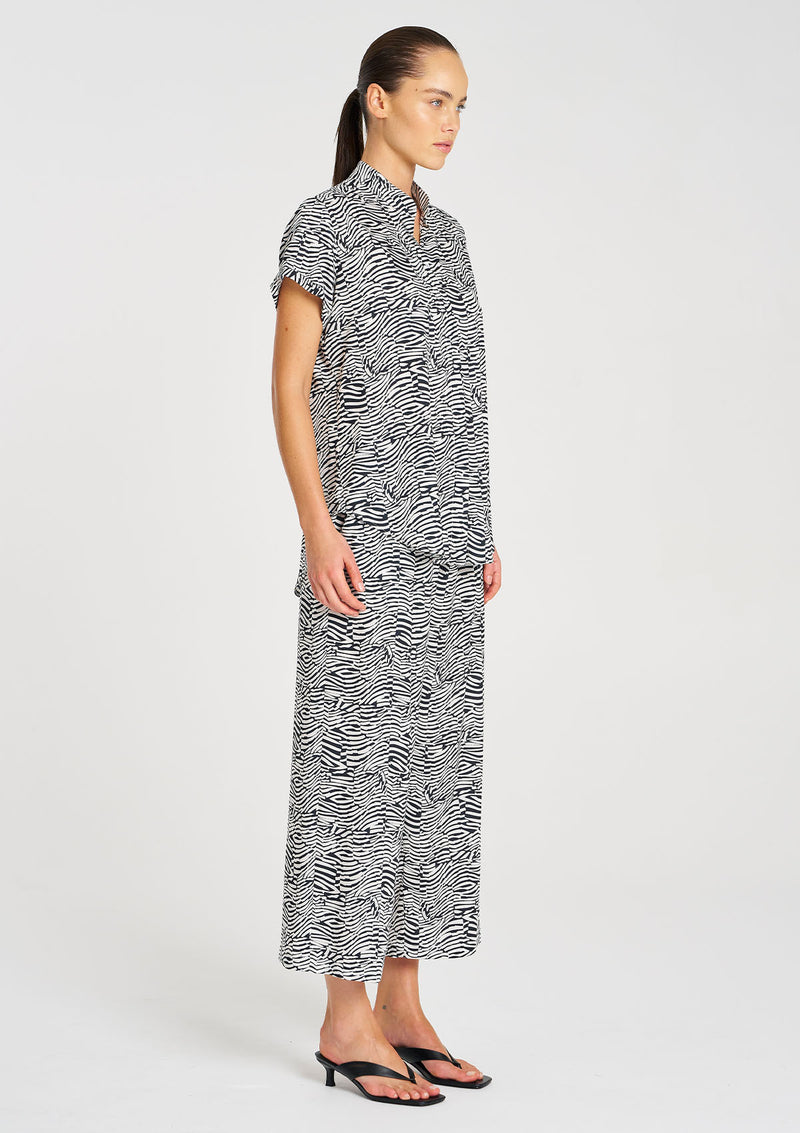 Mela Purdie Terrain Print Charmeuse Stand Shirt