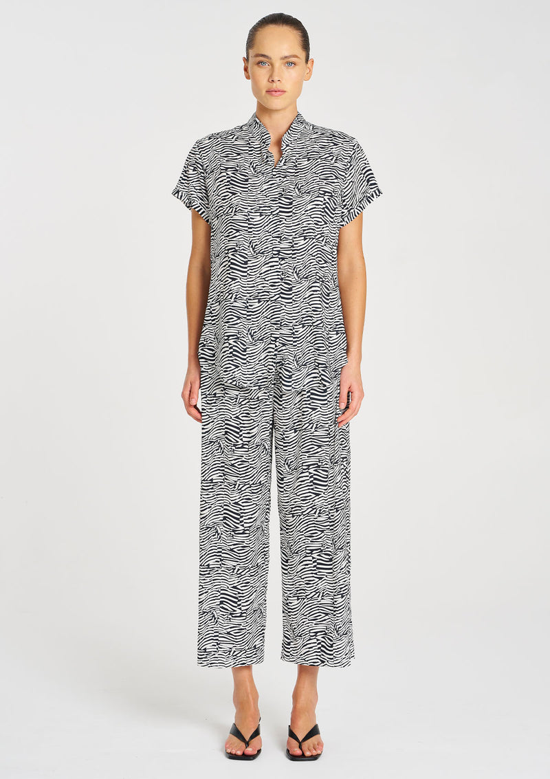 Mela Purdie Terrain Print Charmeuse Stand Shirt