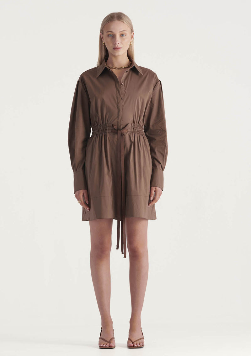 elka collective brown dress Havana Chocolate Stripe Maxi Shirt Dress