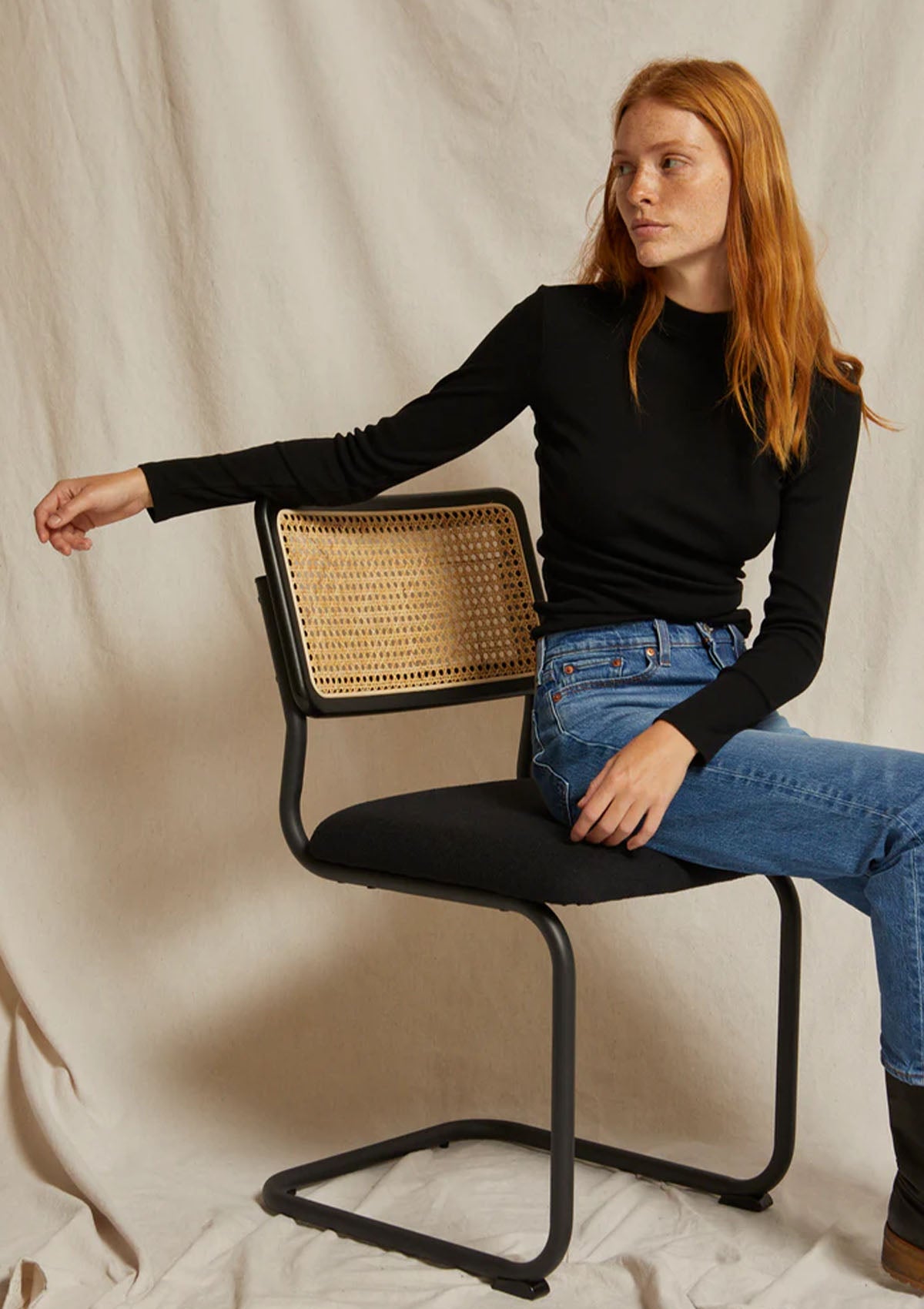 Perfect White Tee Lauryn Mock Neck Rib Long Sleeve – Khlassik