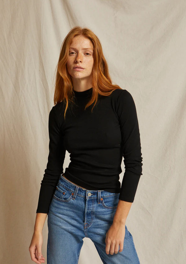 Perfect White Tee Lauryn Mock Neck Rib Long Sleeve