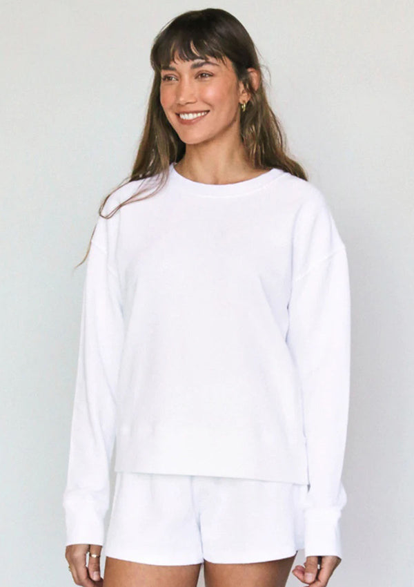 Perfect White Serena Pique Drop Shoulder Pullover