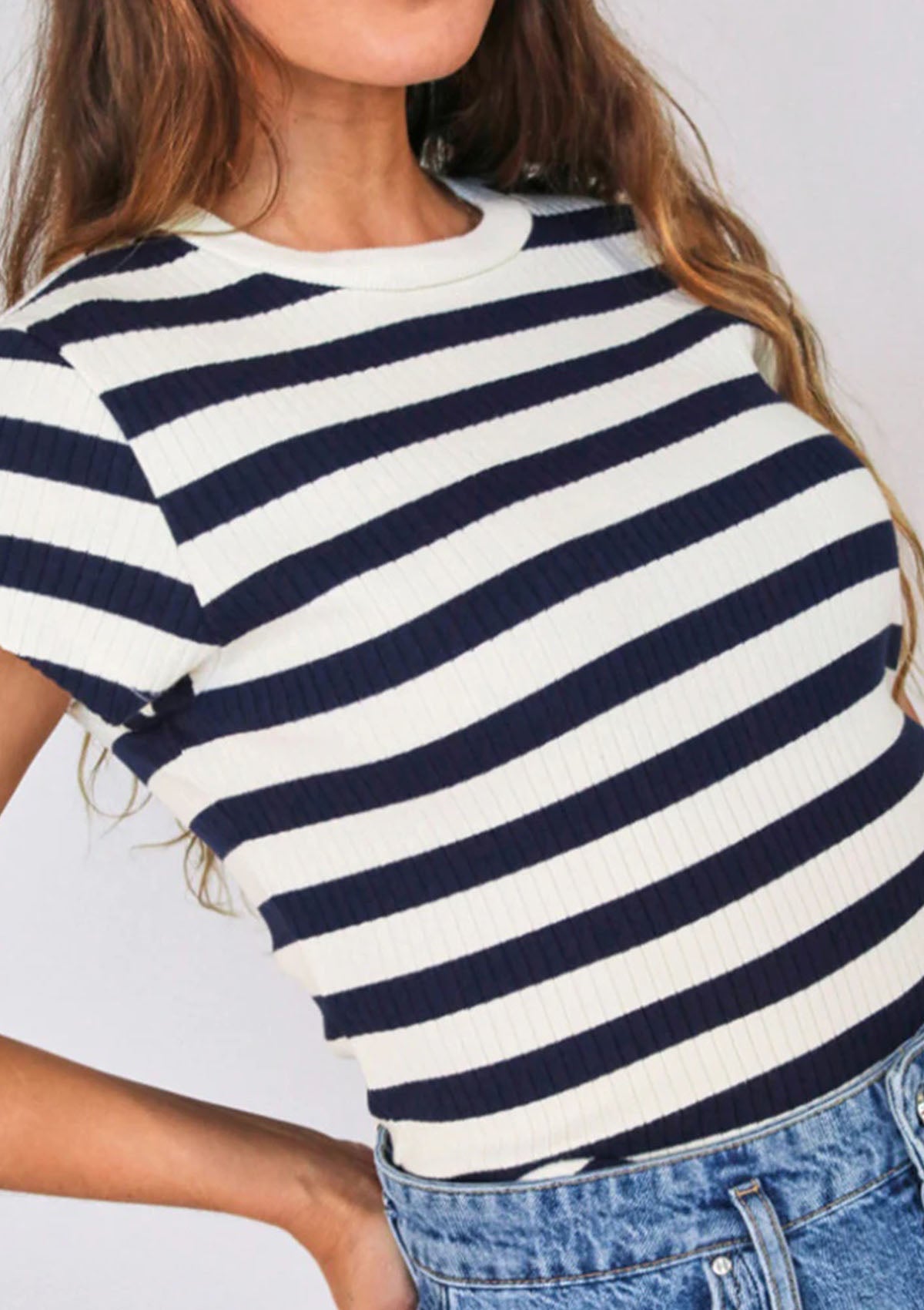 Perfect White Tee Julia Stripe Baby Tee Khlassik