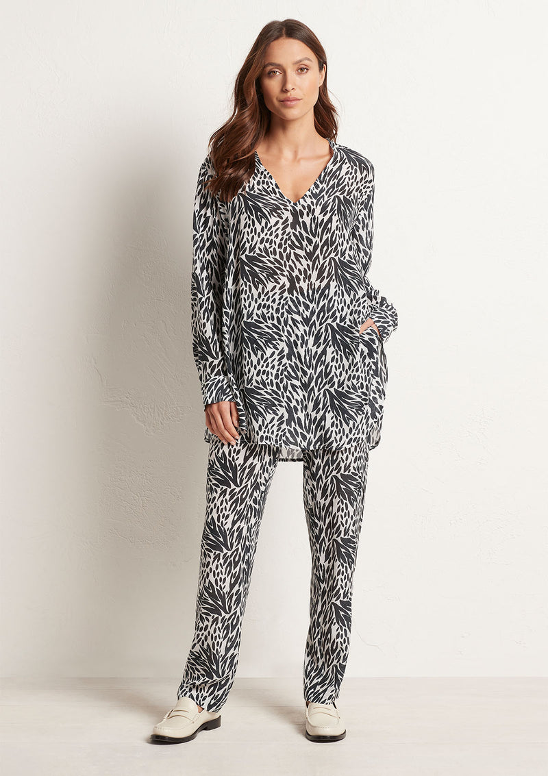 Mela Purdie Coal Stencil Print Silk Soft Nomad Pant