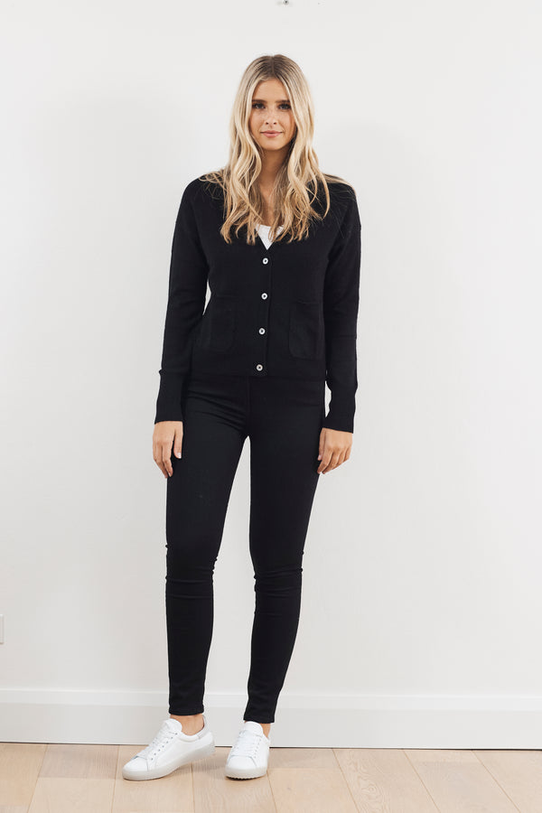 White & Warren Cashmere Patch Pocket Shrunken Cardigan