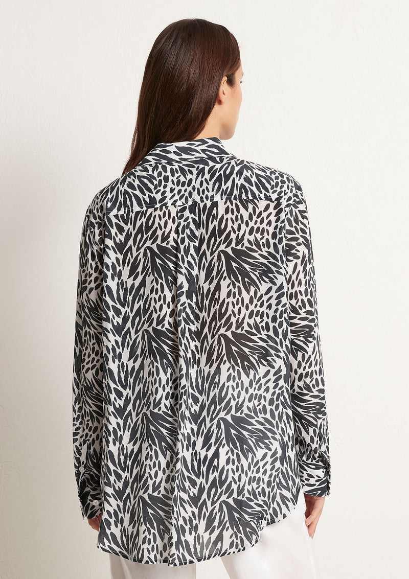 Mela Purdie Coal Stencil Print Silk Soft Shirt