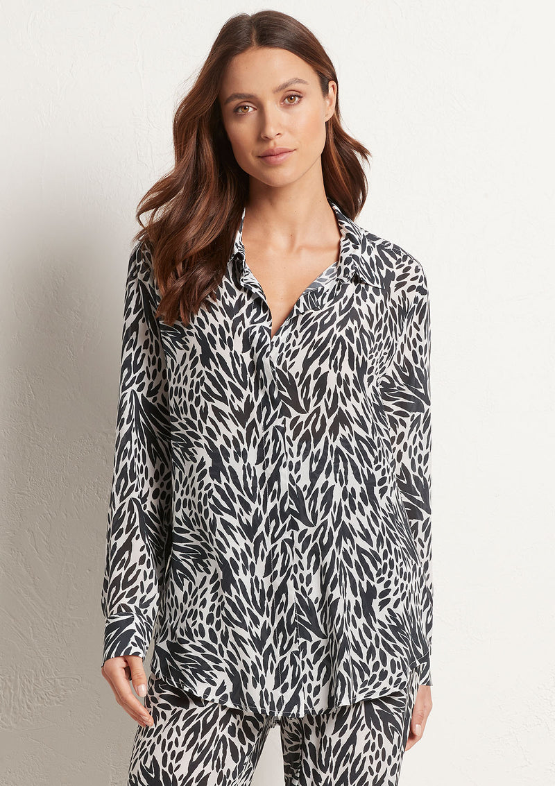 Mela Purdie Coal Stencil Print Silk Soft Shirt