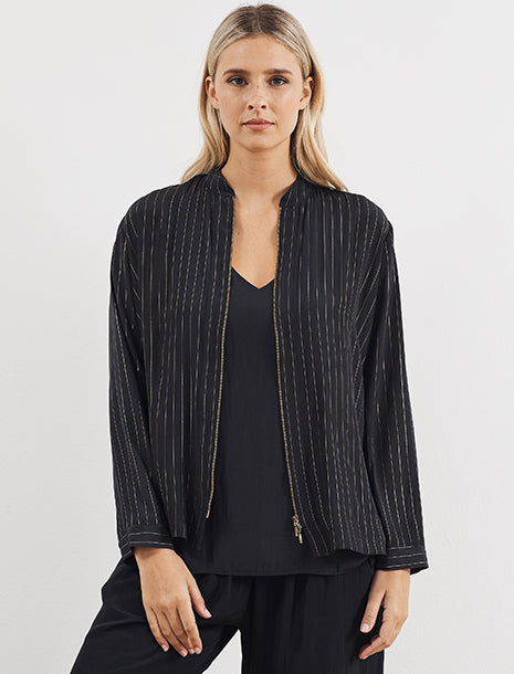 Mela Purdie Glitter Stripe Zip Bomber Jacket