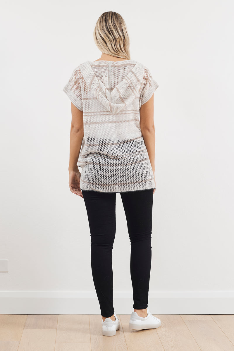 White & Warren Cashmere Mesh Striped Hoodie