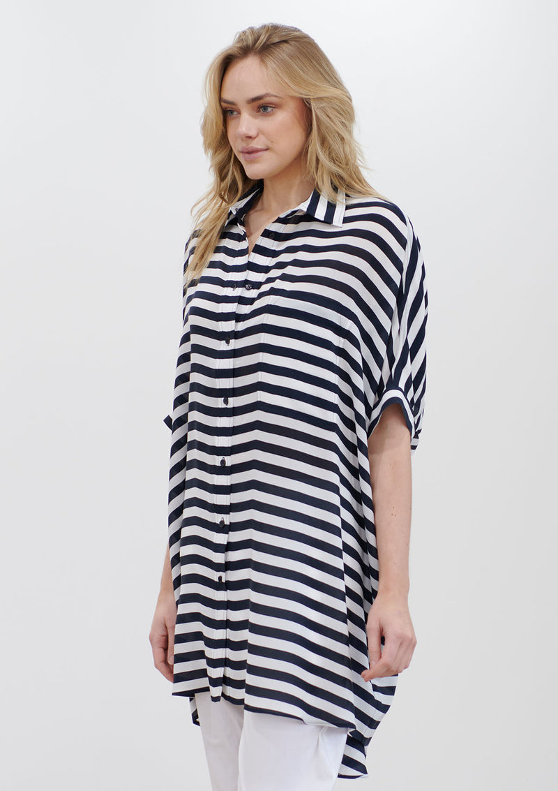 Mela Purdie Tide Stripe Silk Cabana Shirt