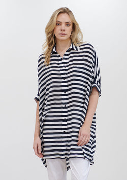 Mela Purdie Tide Stripe Silk Cabana Shirt