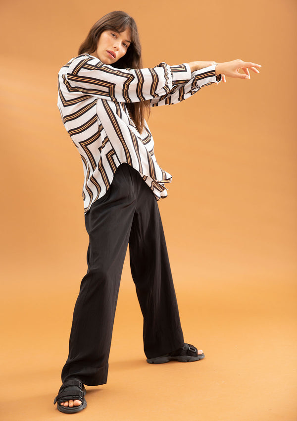 Mela Purdie Corner Stripe Print Silk Soft Neck Blouse