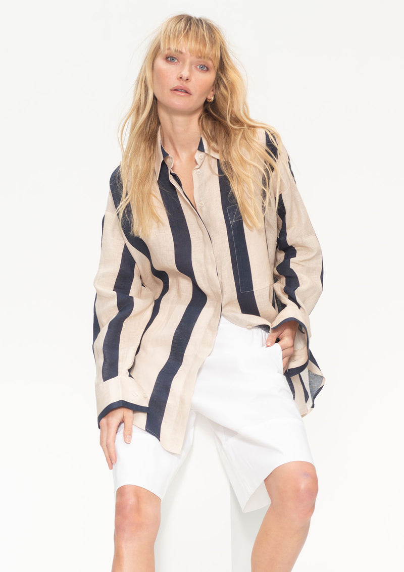 Mela Purdie Block Stripe Linen Relaxed Pocket Shirt