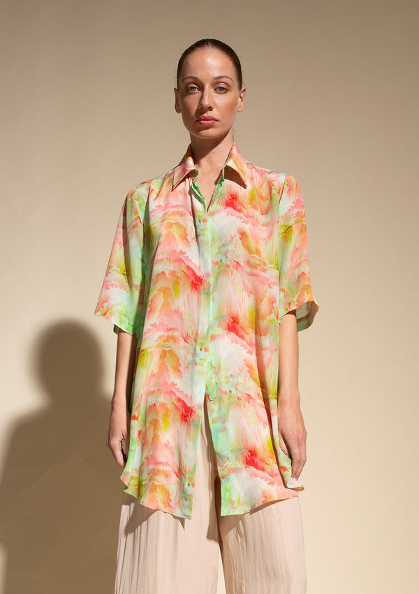 Mela Purdie Tropical Print Silk Plaza Overshirt