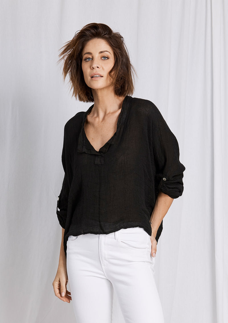 Khlassik Autumn Linen Tab Sleeve Top