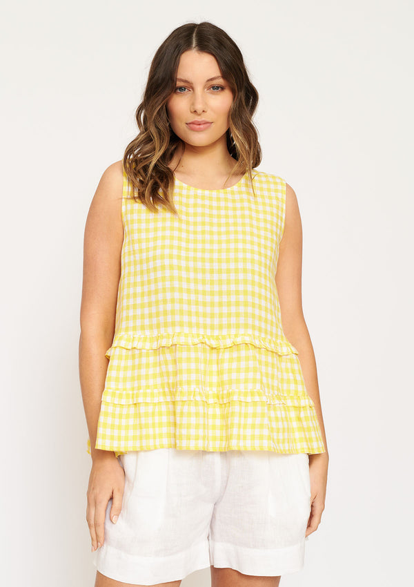 Alessandra Sleeveless Gingham Toffee Tee