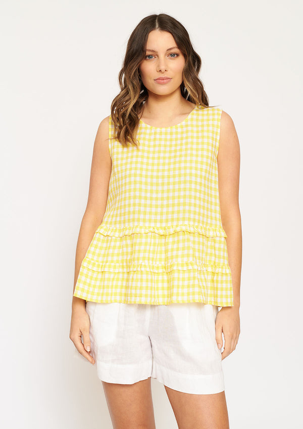 Alessandra Sleeveless Gingham Toffee Tee