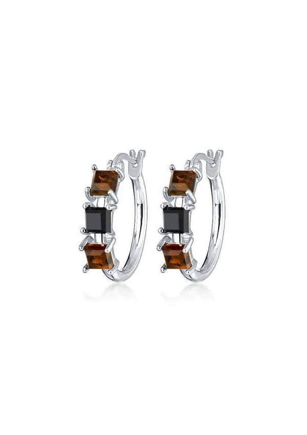 F+H Crüe Hoop Earrings: Smokey Quartz + Black Onyx