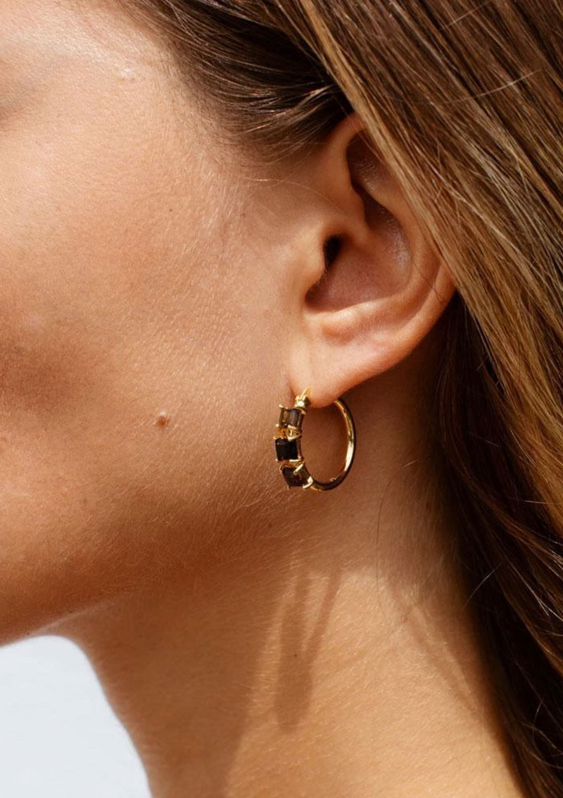 F+H Crüe Hoop Earrings: Smokey Quartz + Black Onyx